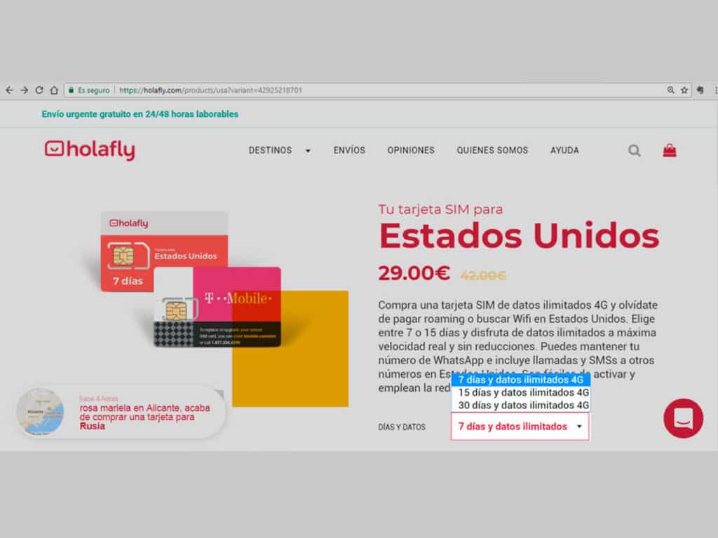 internet estados unidos con tarjeta SIM