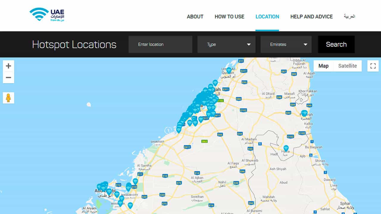mapa del roaming emiratos arabes